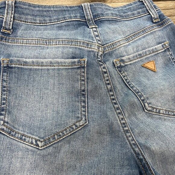 Guess High Rise Exposed Button Fly Leg Fray Denim Shorts Blue Women’s Size 24 - Picture 4 of 9